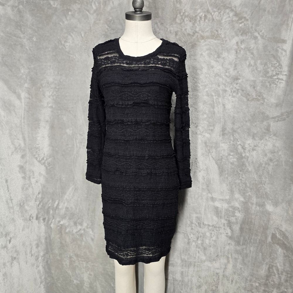 H&M Dress Women M Black Lace Tiered Ruffle Long Sleeve Bodycon Gothic Tiered